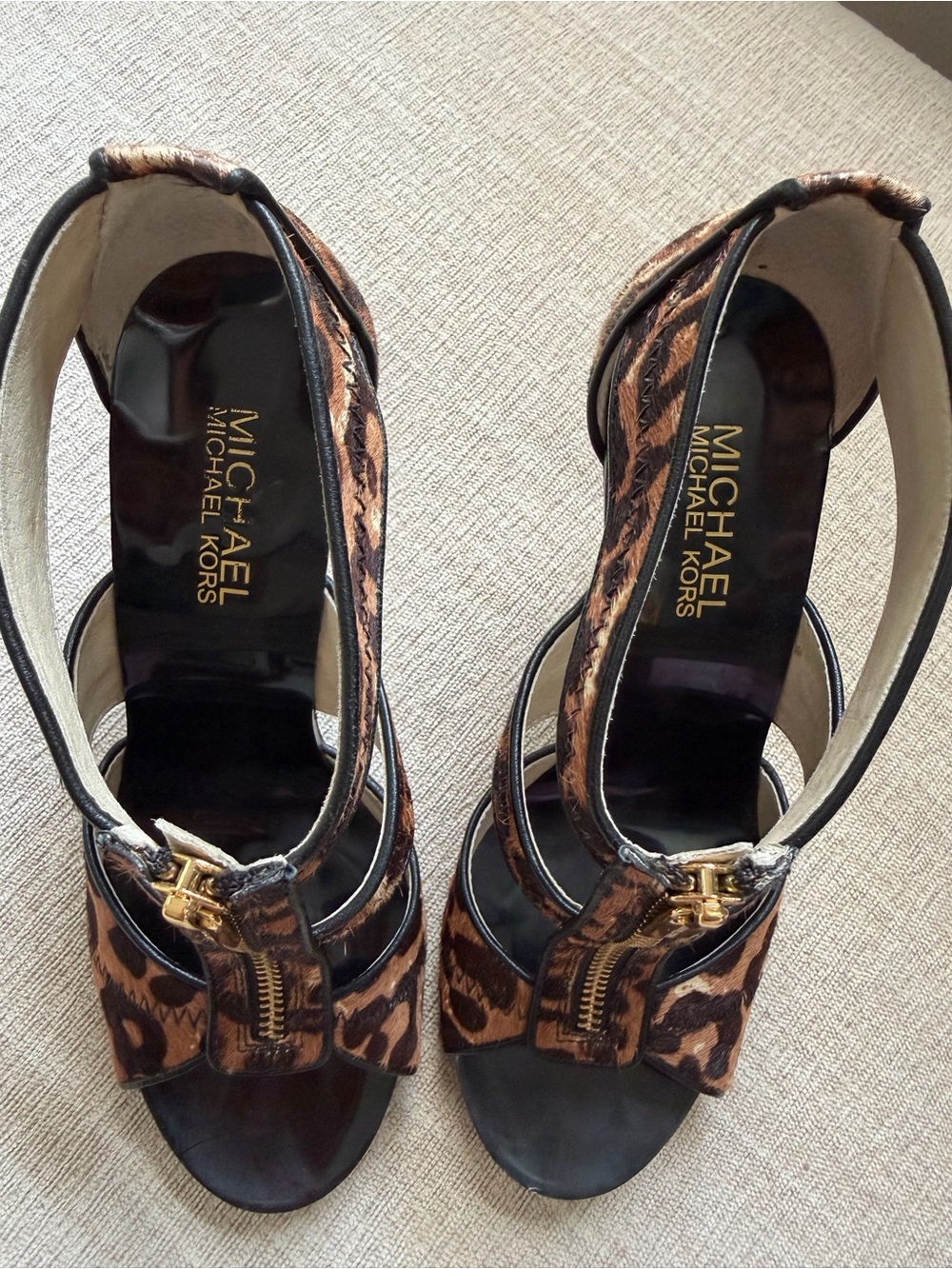 MICHAEL Michael Kors Berkley T-Strap Leopard Haircalf Heels. Women's Size: 6.5 - Picture 2 of 11